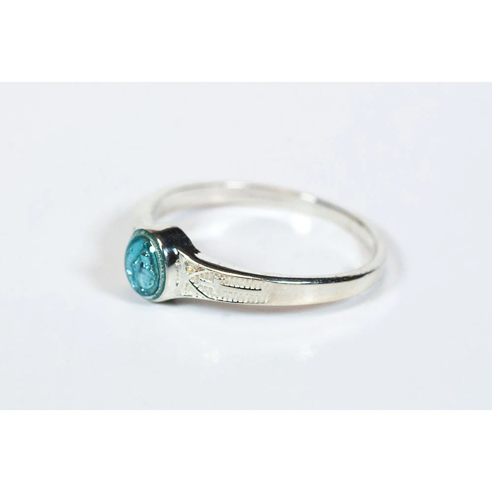 Etched Silver Miraculous Medal Ring with Blue Center - Image 2