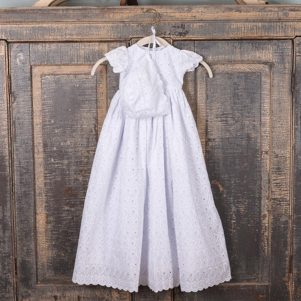 Floral Eyelet Lace Heirloom Handsewn Baptismal Gown Set - Multiple Sizes