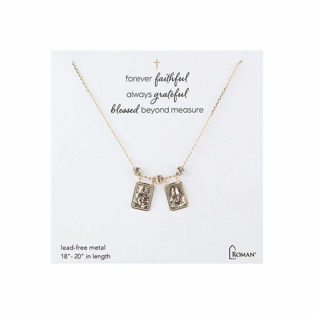 Fluted Bead & Scapular Necklace - Gold or Silver