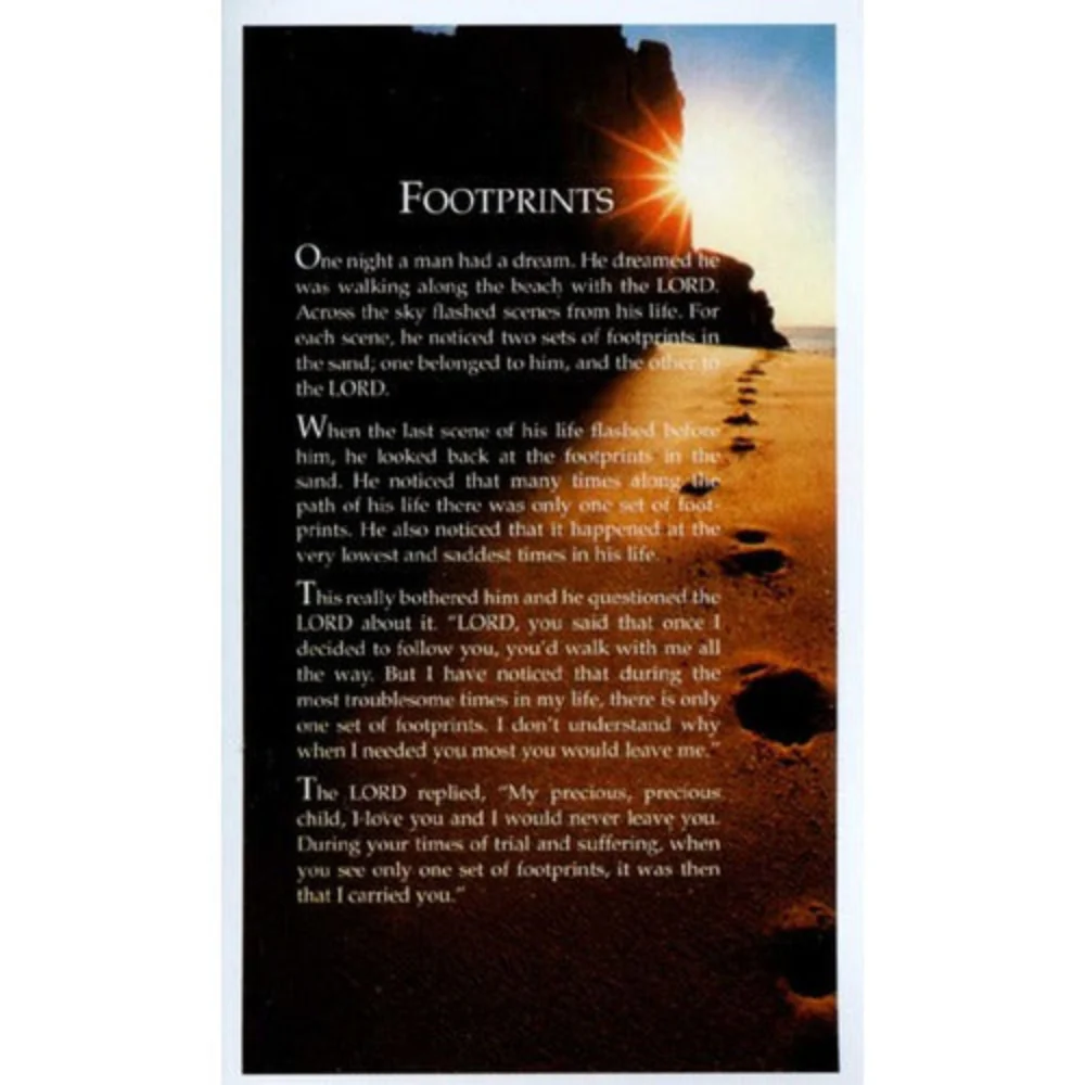 Laminated Footprints Personalized Prayer Card, Priced per Card