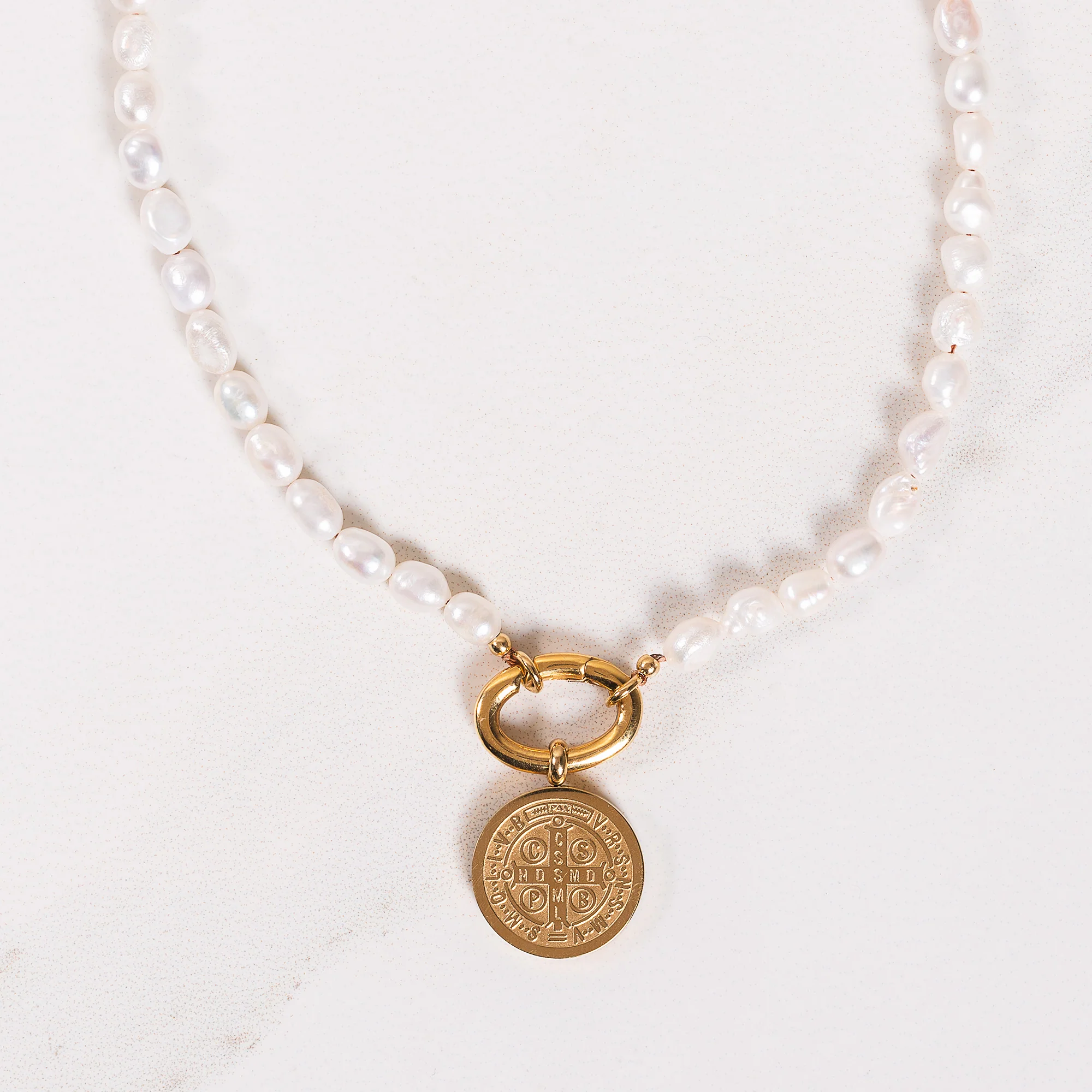 Freshwater Pearl & Gold St. Benedict Medal Necklace - Small or Large - Image 2
