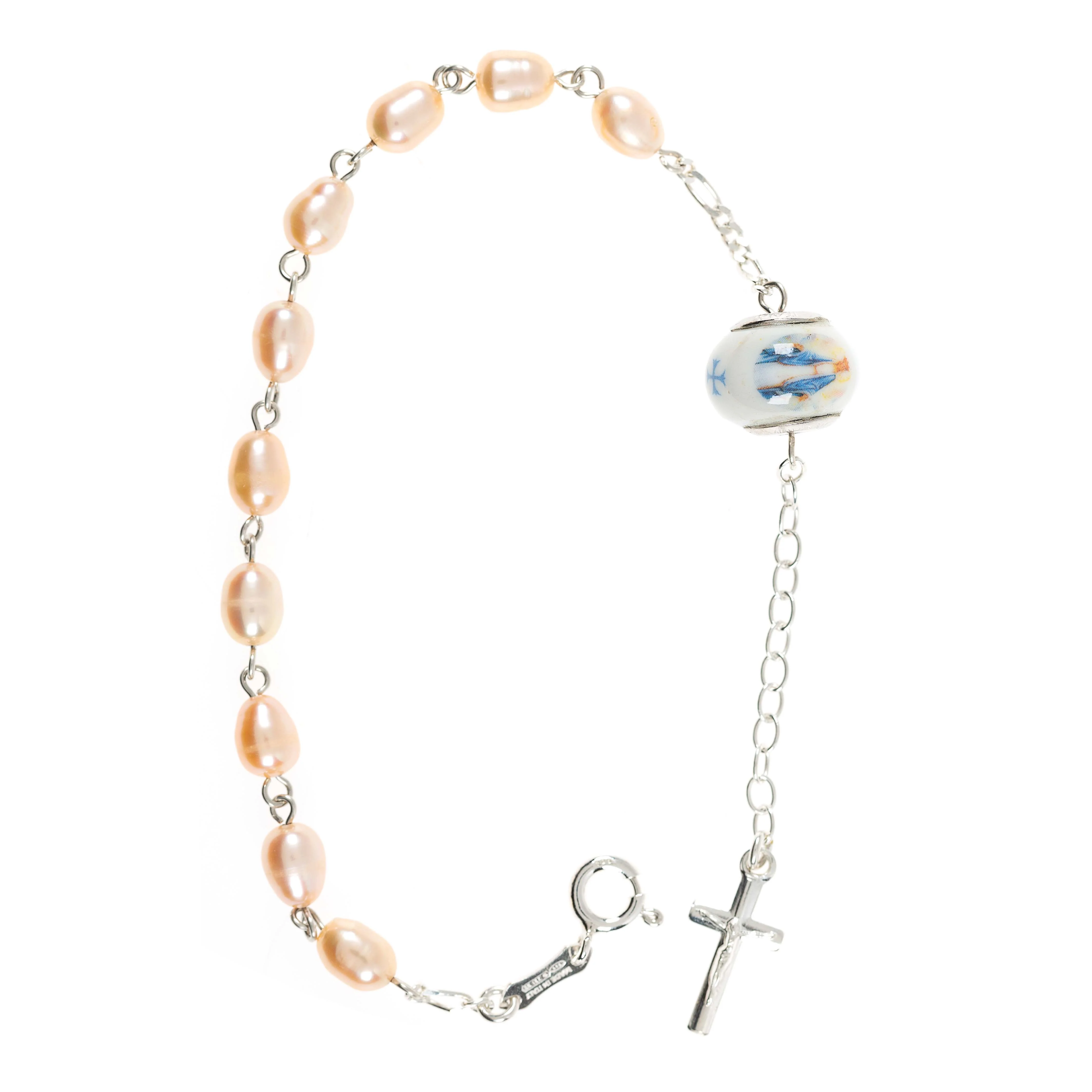 Freshwater Pearl & Miraculous Rosary Bracelet - Image 2