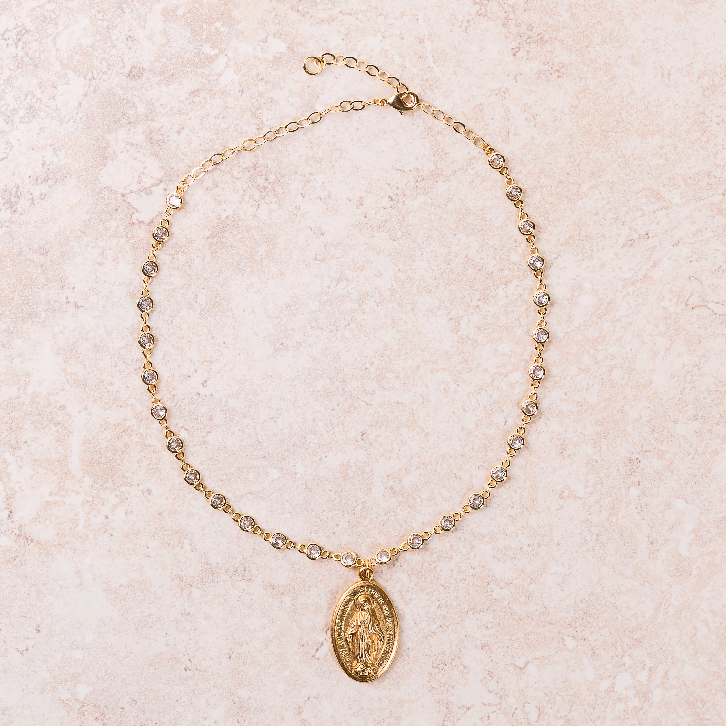 Gold & Crystal Miraculous Medal Necklace