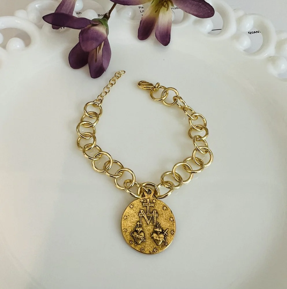Antique Gold Looped Marian Medallion Bracelet - Image 2