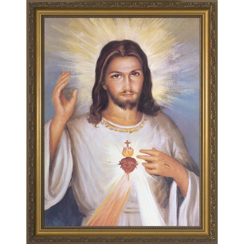 Gold Framed Divine Mercy Sacred Heart Art - 12x16"
