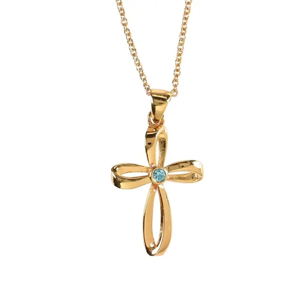 Gold Plated Birthstone Mobius Cross Necklace - Image 4