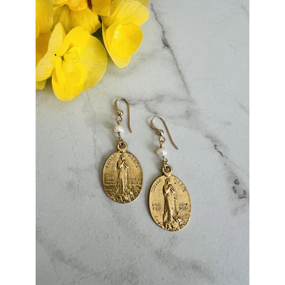 Gold Stella Maris Freshwater Pearl Earrings