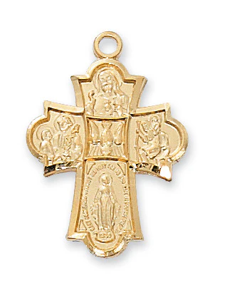 Gold/Sterling Silver Four-Way Medal on 18 inch chain