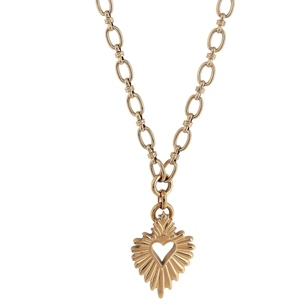 Gold Sunburst Sacred Heart Statement Necklace