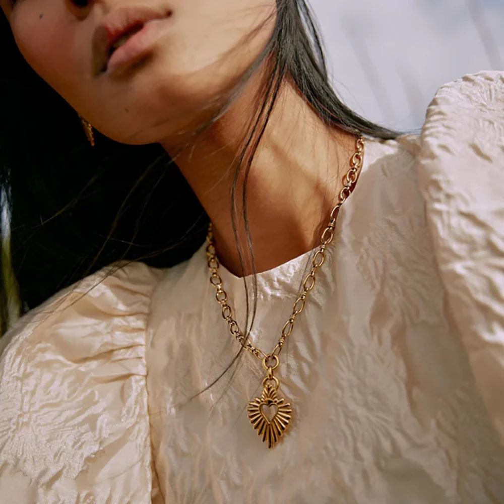 Gold Sunburst Sacred Heart Statement Necklace - Image 3
