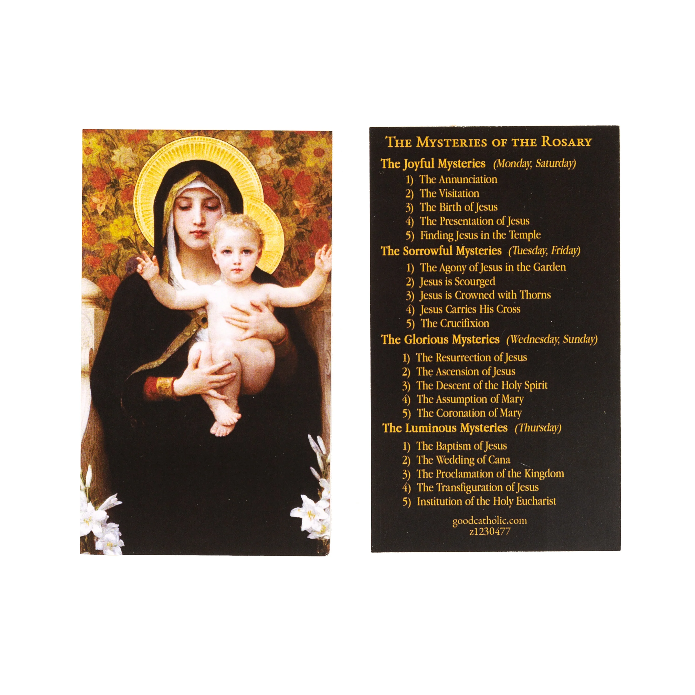 Good Catholic Mysteries of the Rosary Prayer Card Pack of 5 - Image 3