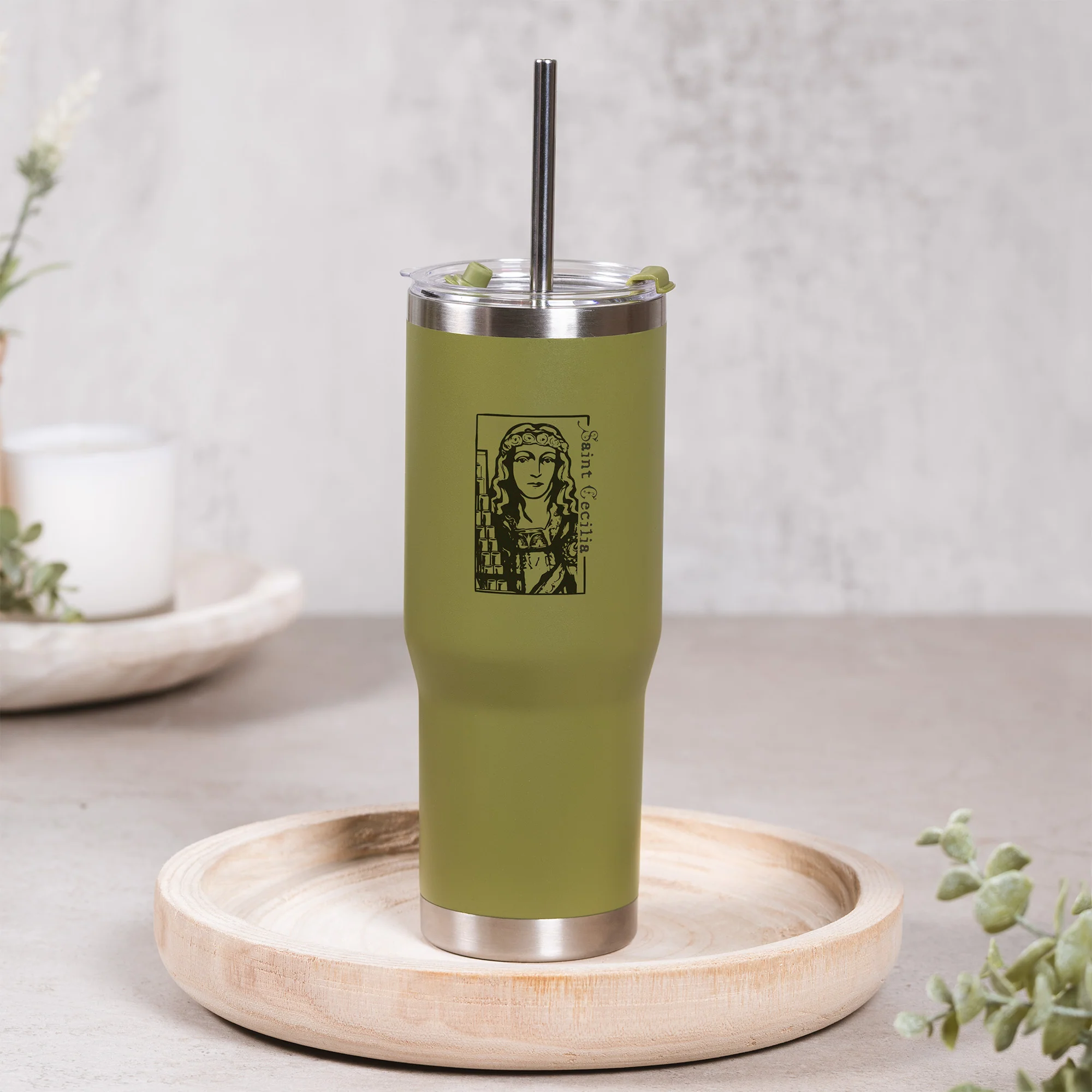 Green St. Cecilia Stainless Steel Tumbler with Straw - Image 4