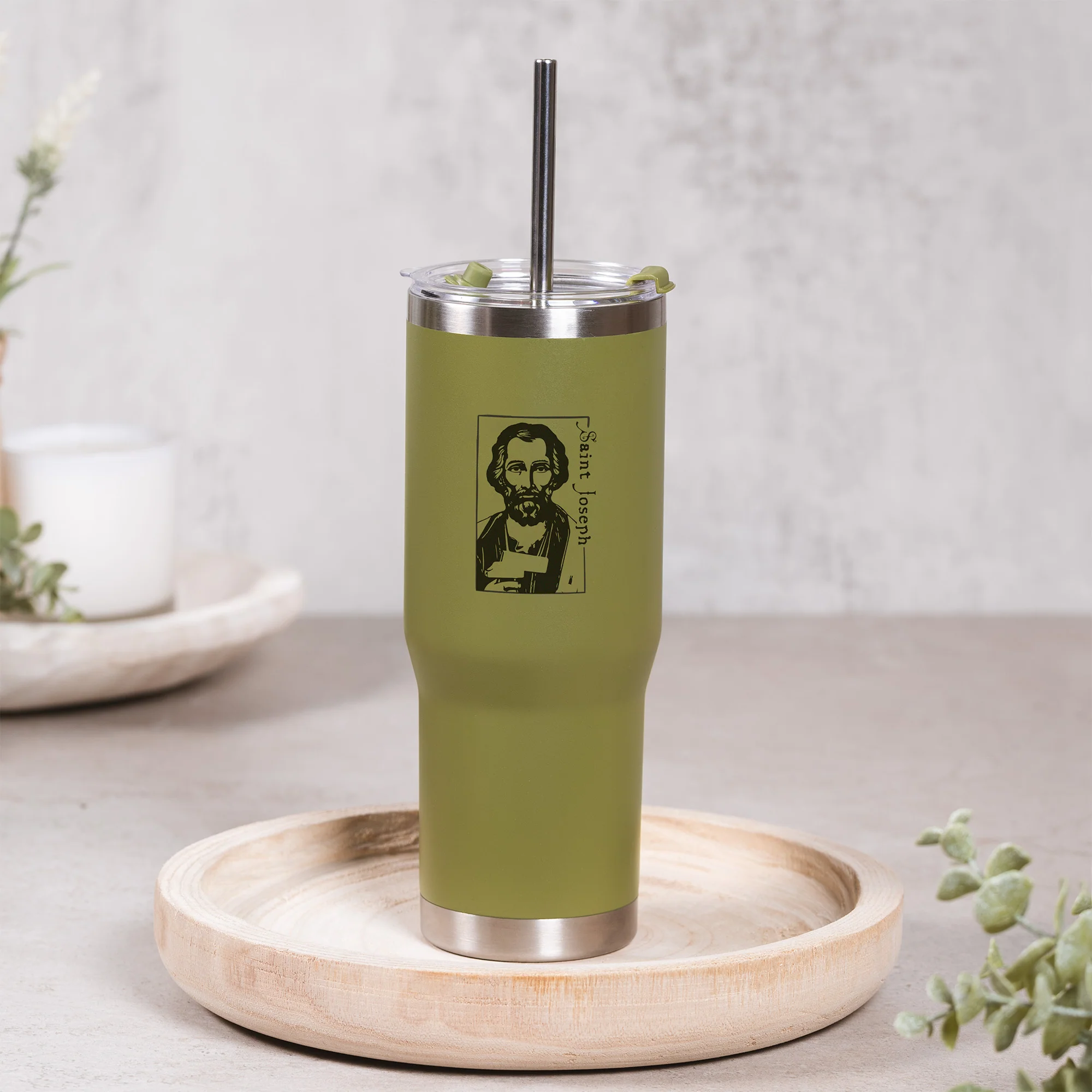 Green St. Joseph Stainless Steel Tumbler with Straw - Image 4