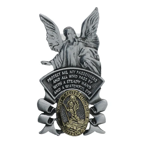 Two-Tone Guardian Angel and St. Christopher Visor Clip