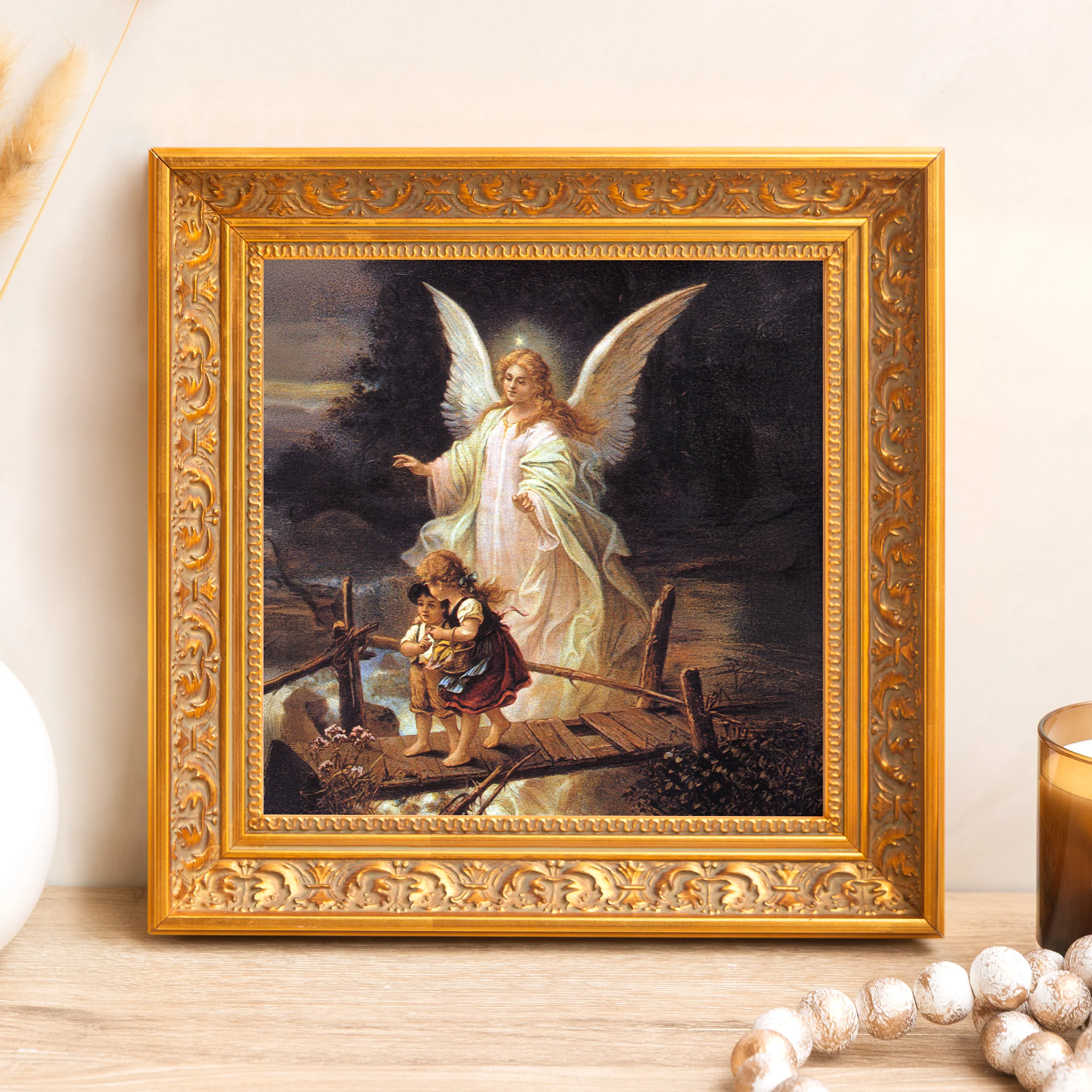 Guardian Angel on the Perilous Bridge Framed Canvas - Sacred Mini Collection