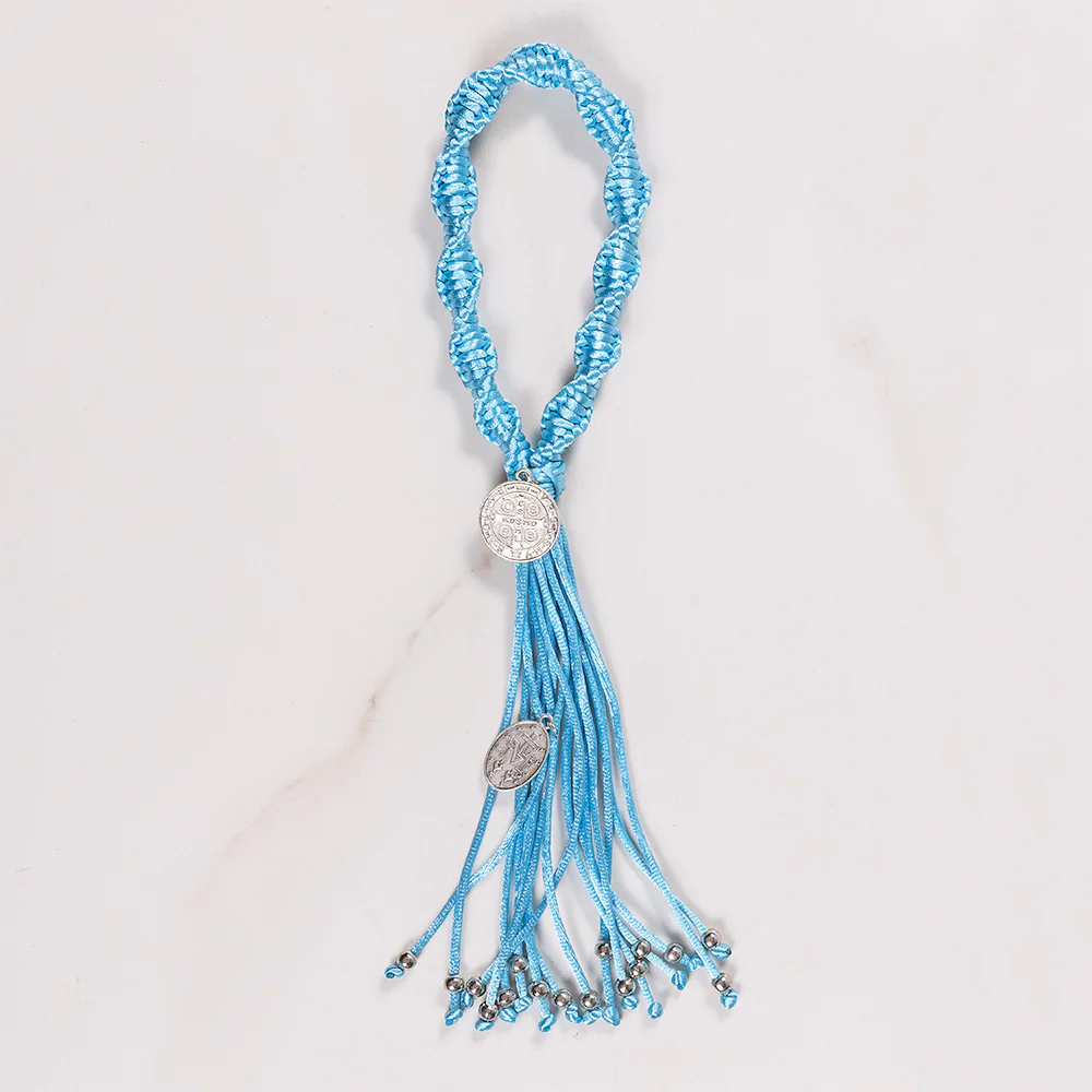 Handcrafted Knotted Light Blue Miraculous Medal  & St. Benedict Home Blessing - Image 3