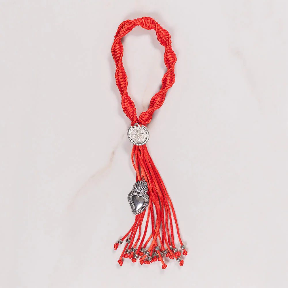 Handcrafted Knotted Red Sacred Heart & St. Benedict Home Blessing - Image 3