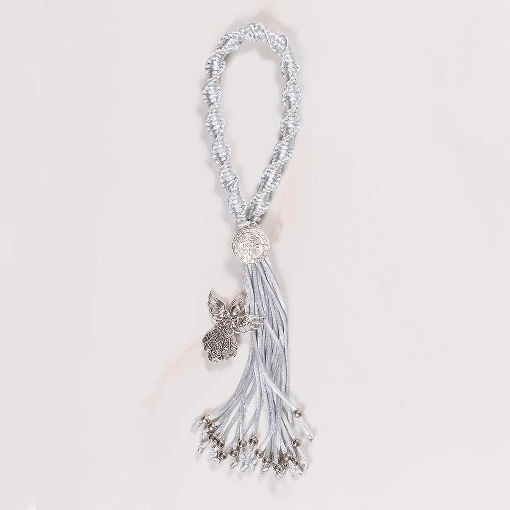 Handcrafted Knotted Silver Guardian Angel & St. Benedict Home Blessing - Image 3
