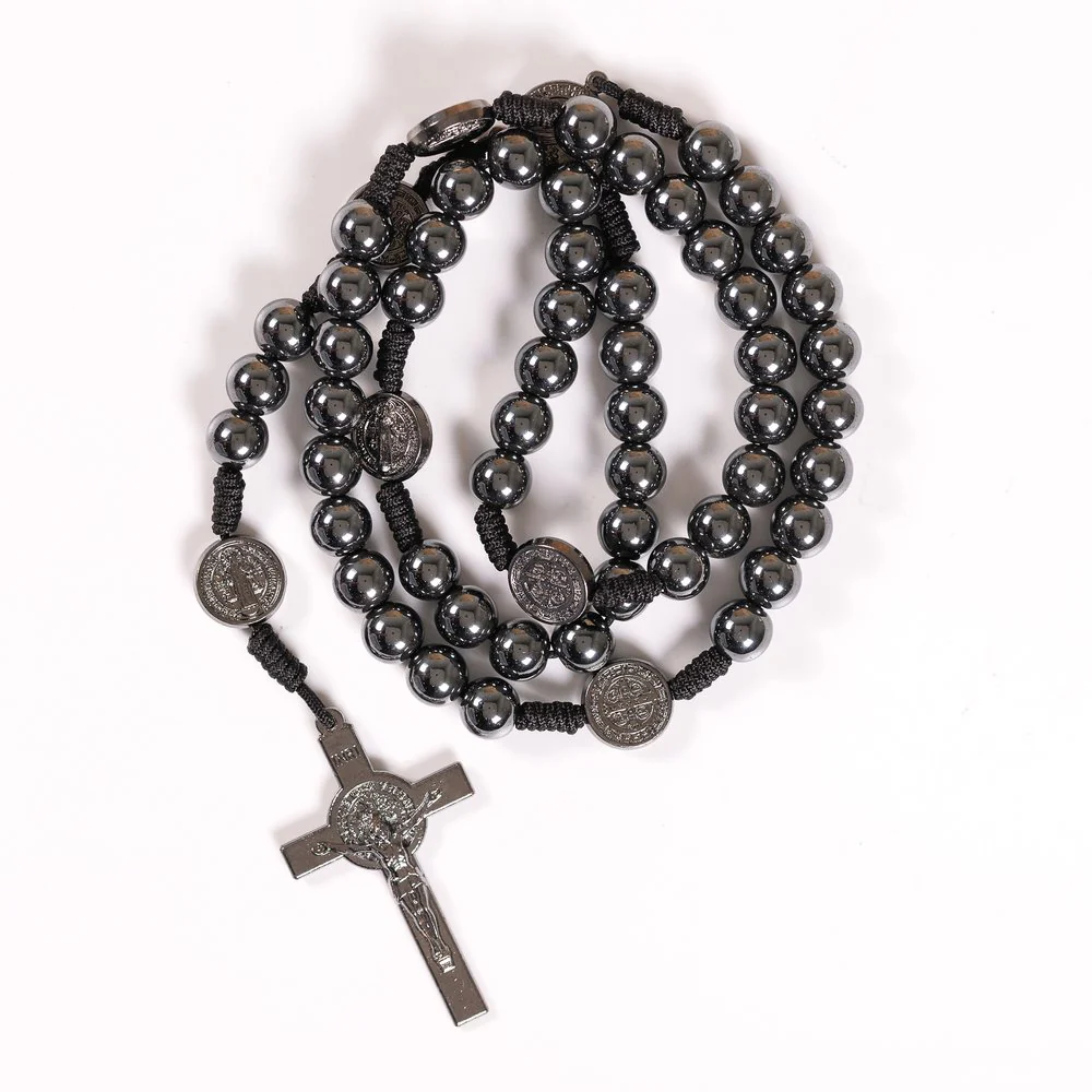 Hematite Corded St. Benedict Rosary