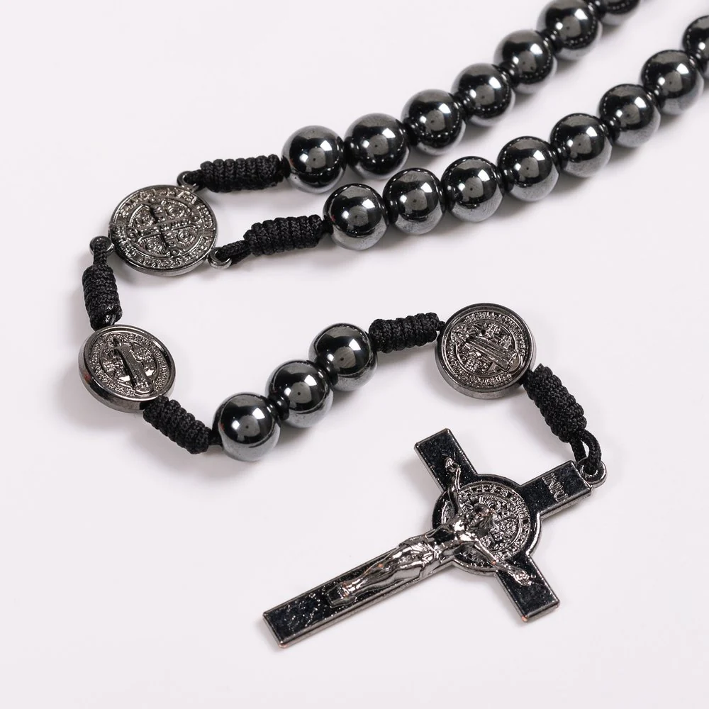 Hematite Corded St. Benedict Rosary - Image 2