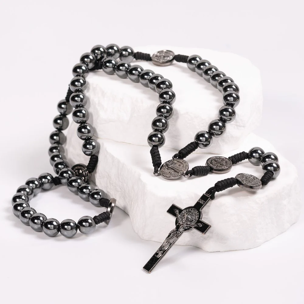 Hematite Corded St. Benedict Rosary - Image 3