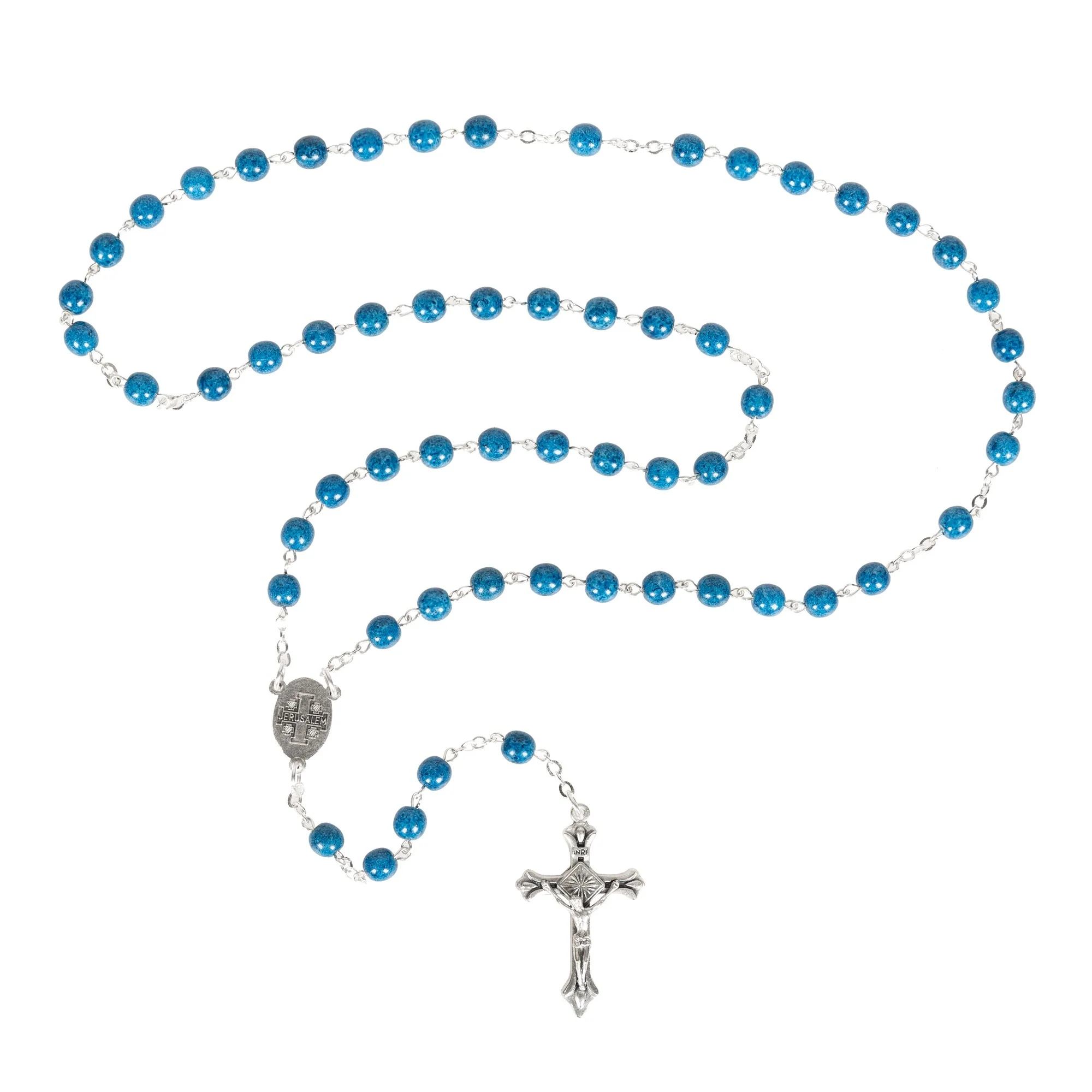 Holy Land Blue Glass Immaculate Heart Rosary - Image 2