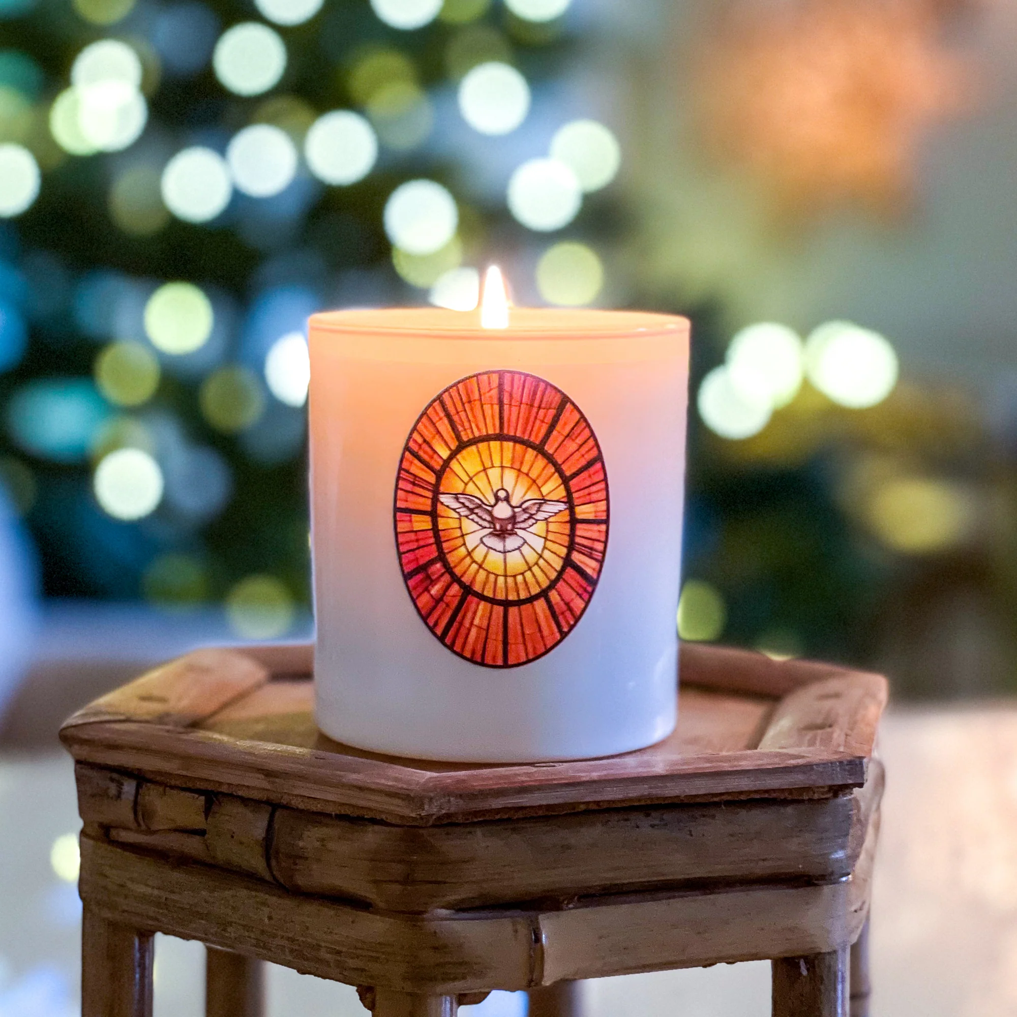 Holy Spirit Stained Glass Window Candle - Image 4