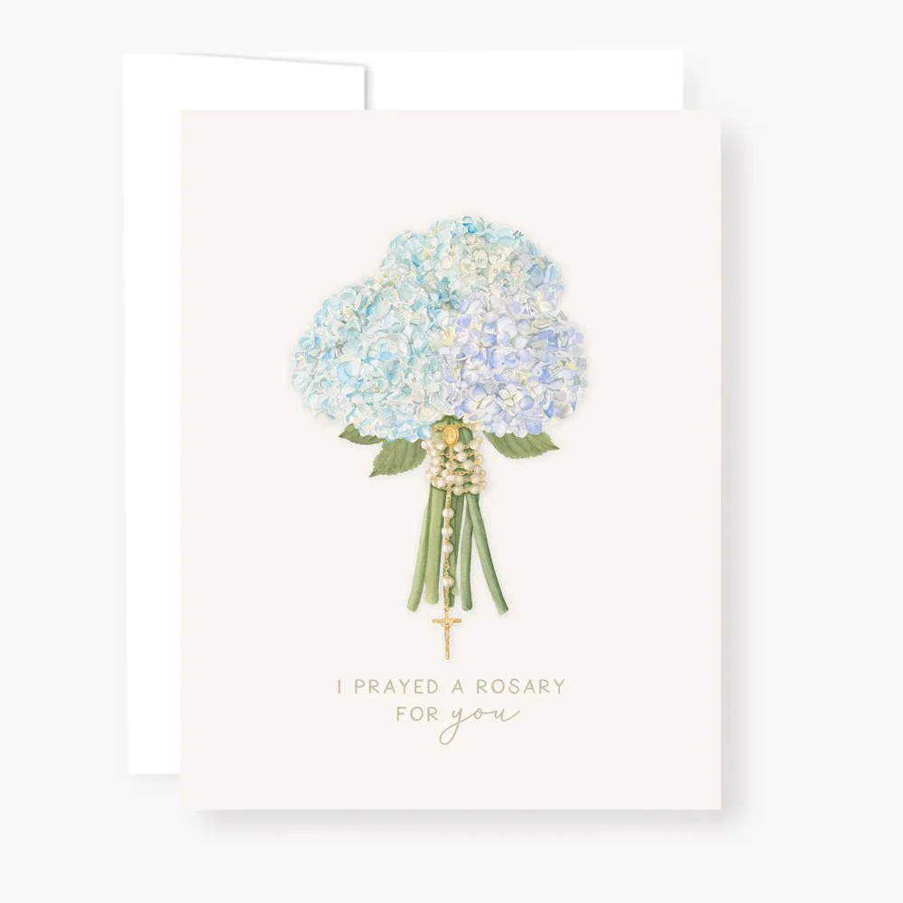 I Prayed a Rosary for You Blue Flower Bouquet Greeting Cards (4 Pack)