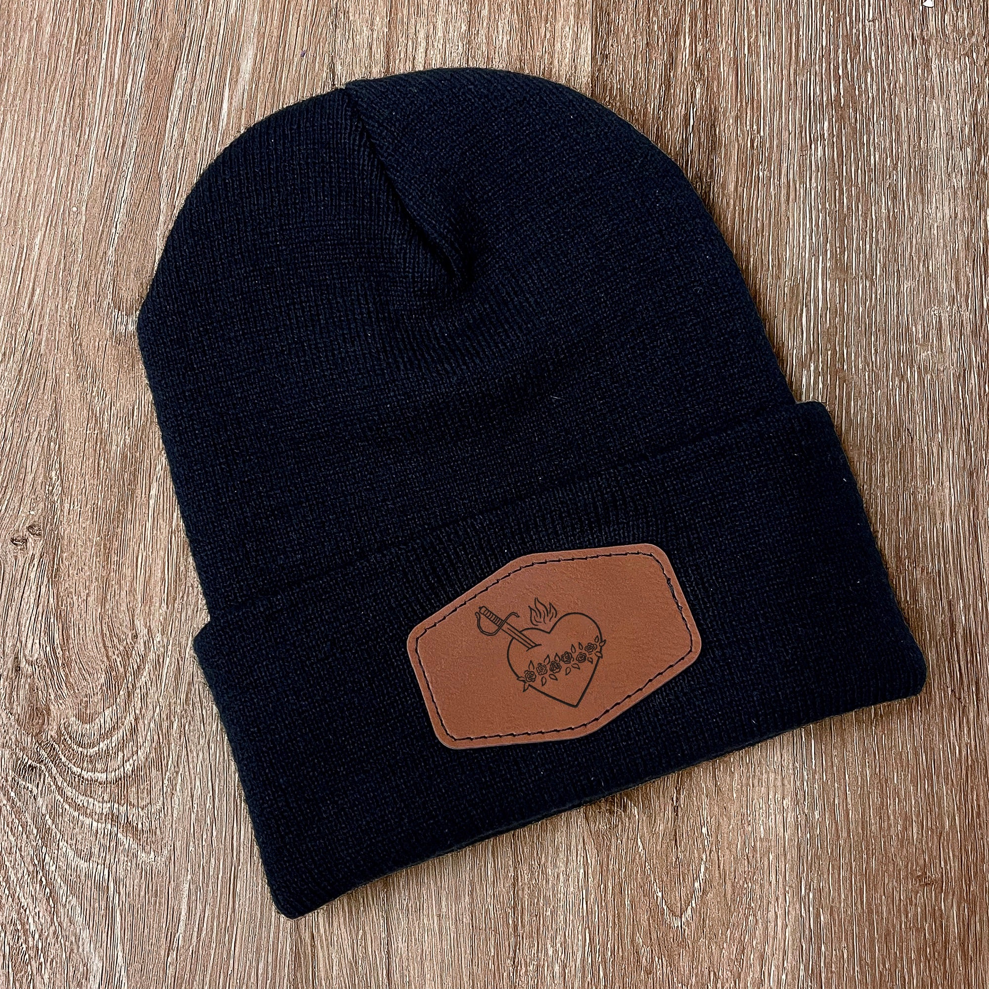 Immaculate Heart Leather Patch Beanie