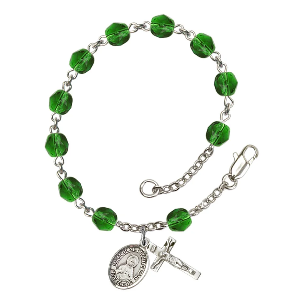 Immaculate Heart Of Mary Green May Rosary Bracelet 6mm