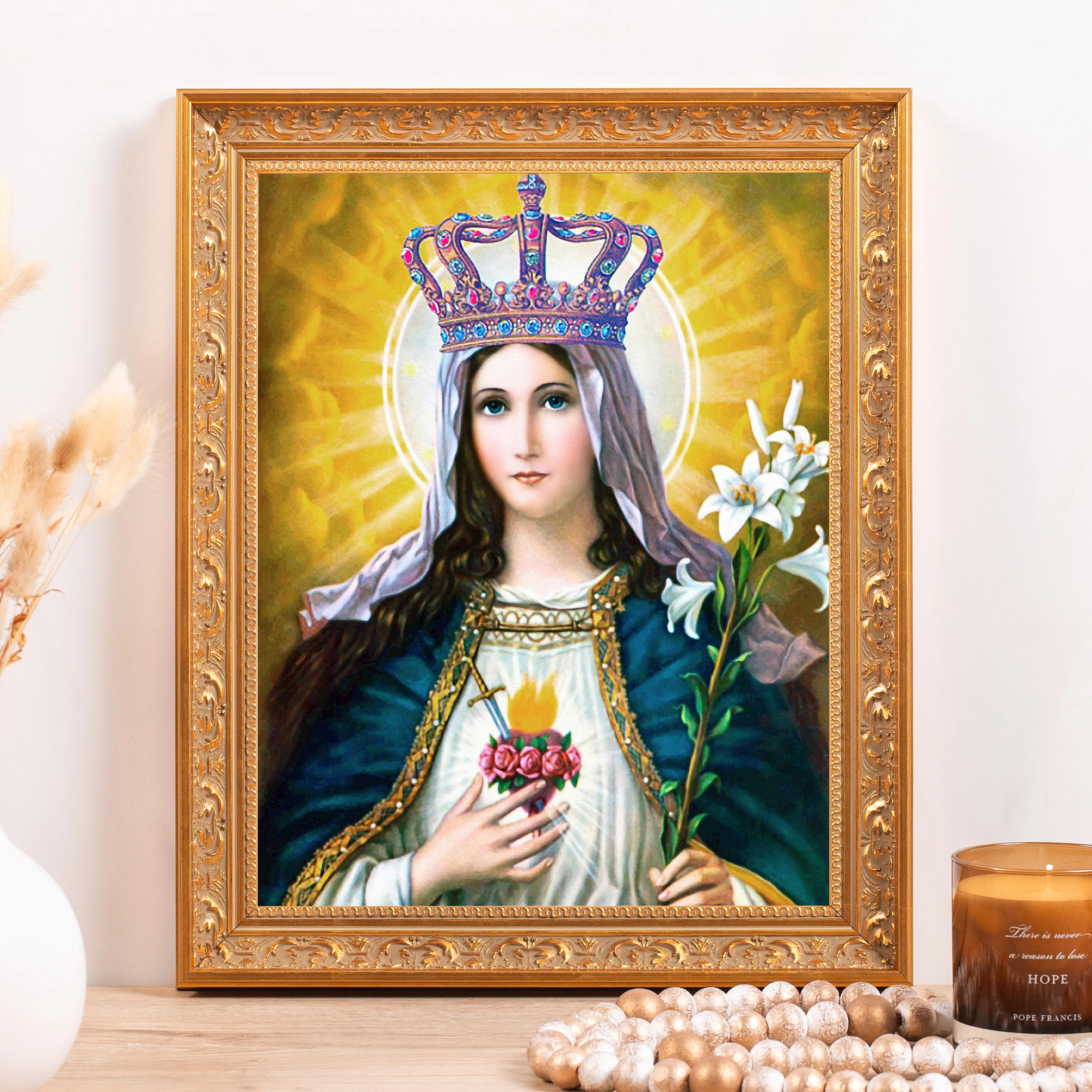 Immaculate Heart of Mary Queen of Heaven Framed Canvas - Sacred Classics Collection