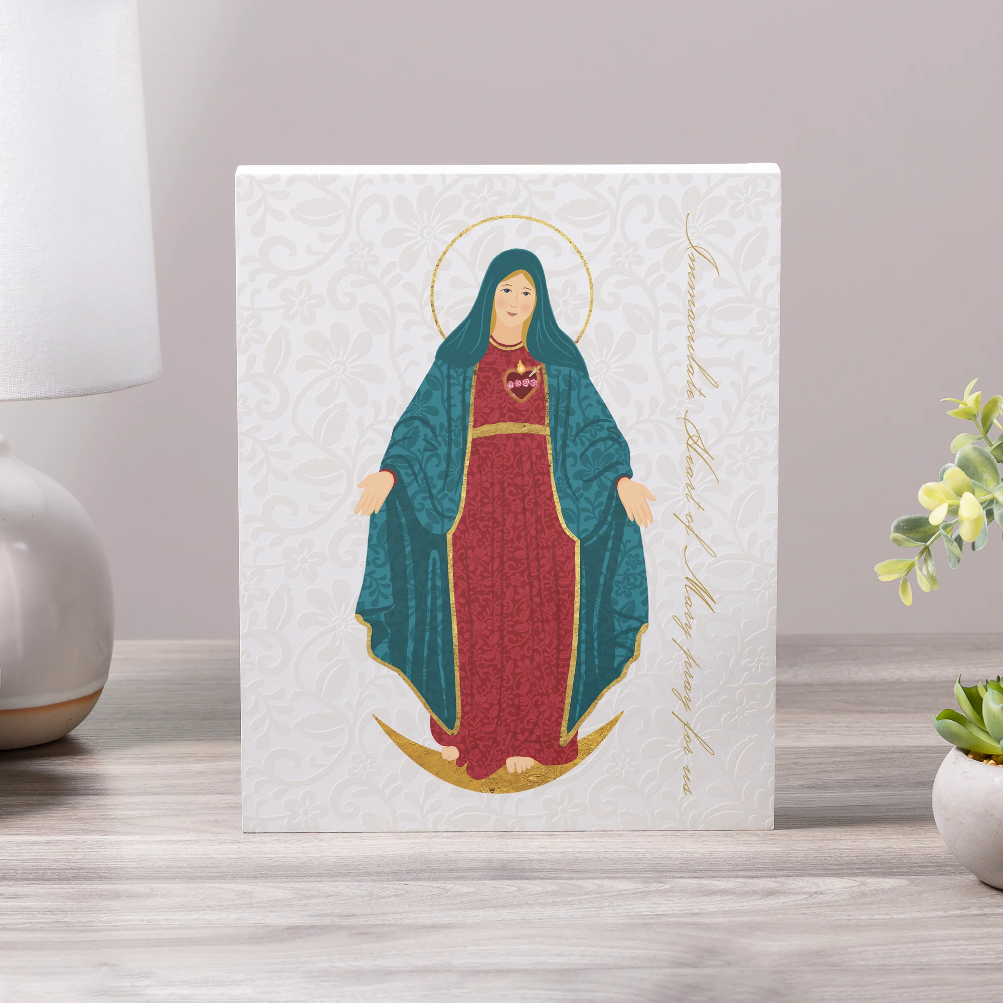 Immaculate Heart Toile Art Plaque - 8" x 10"