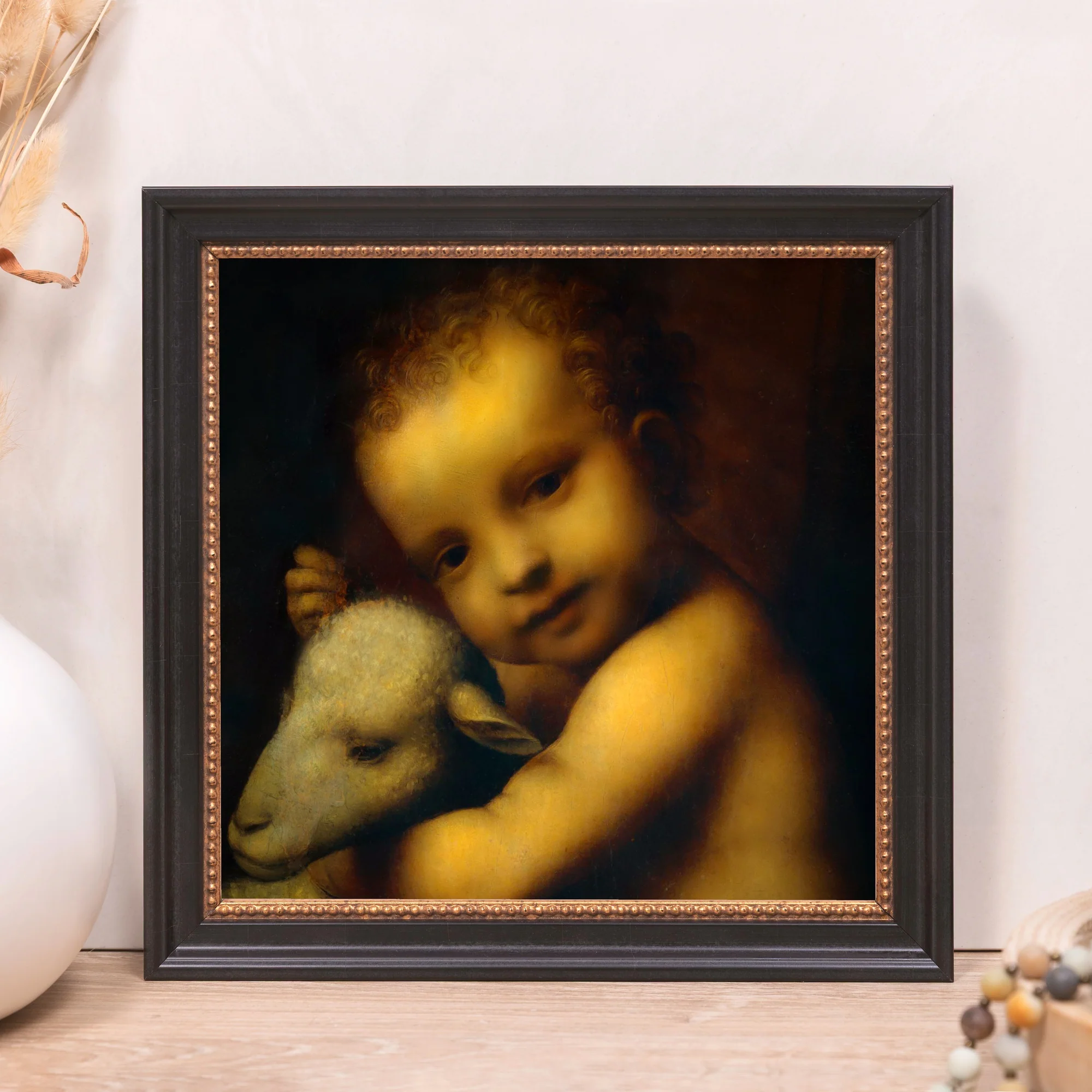 Infant Jesus with a Lamb Framed Canvas - Sacred Mini Collection - Image 10