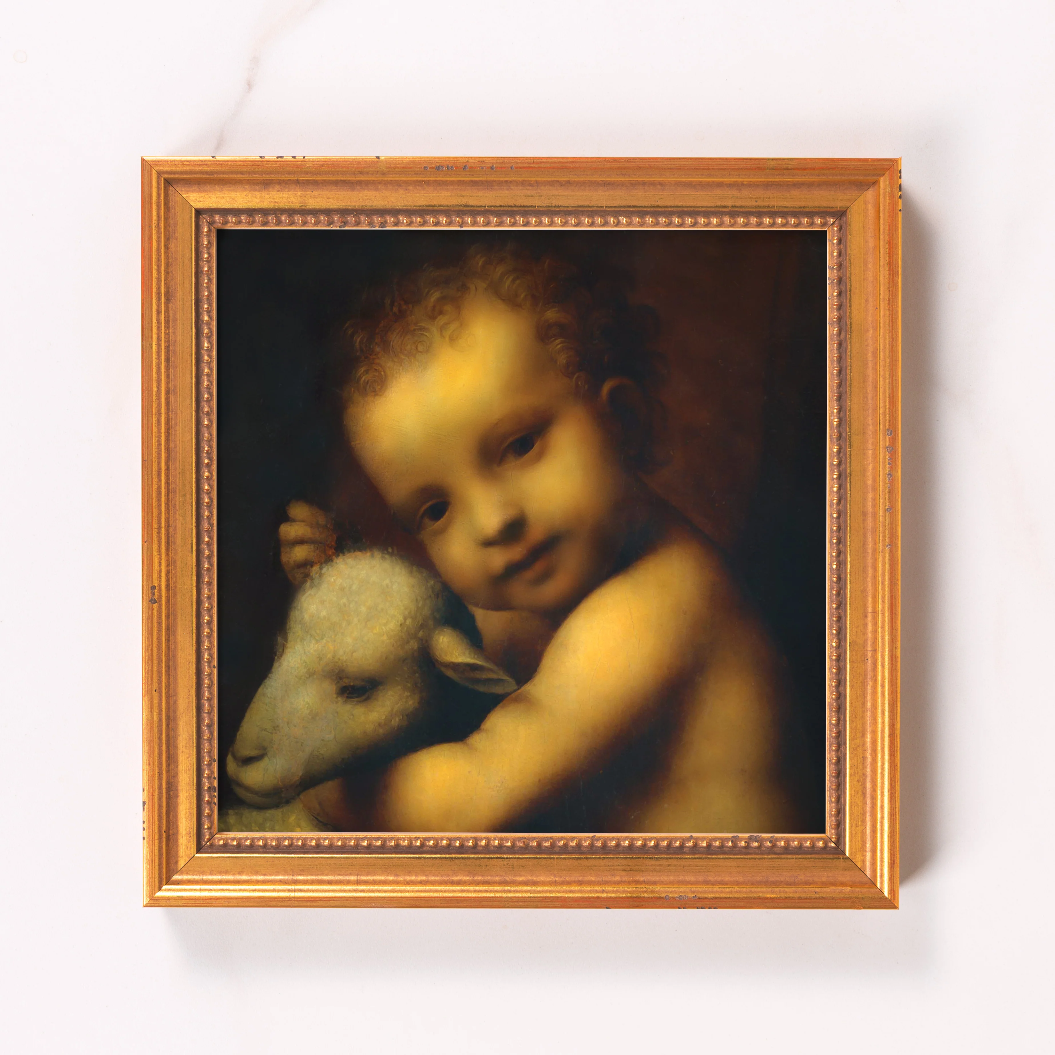 Infant Jesus with a Lamb Framed Canvas - Sacred Mini Collection - Image 4
