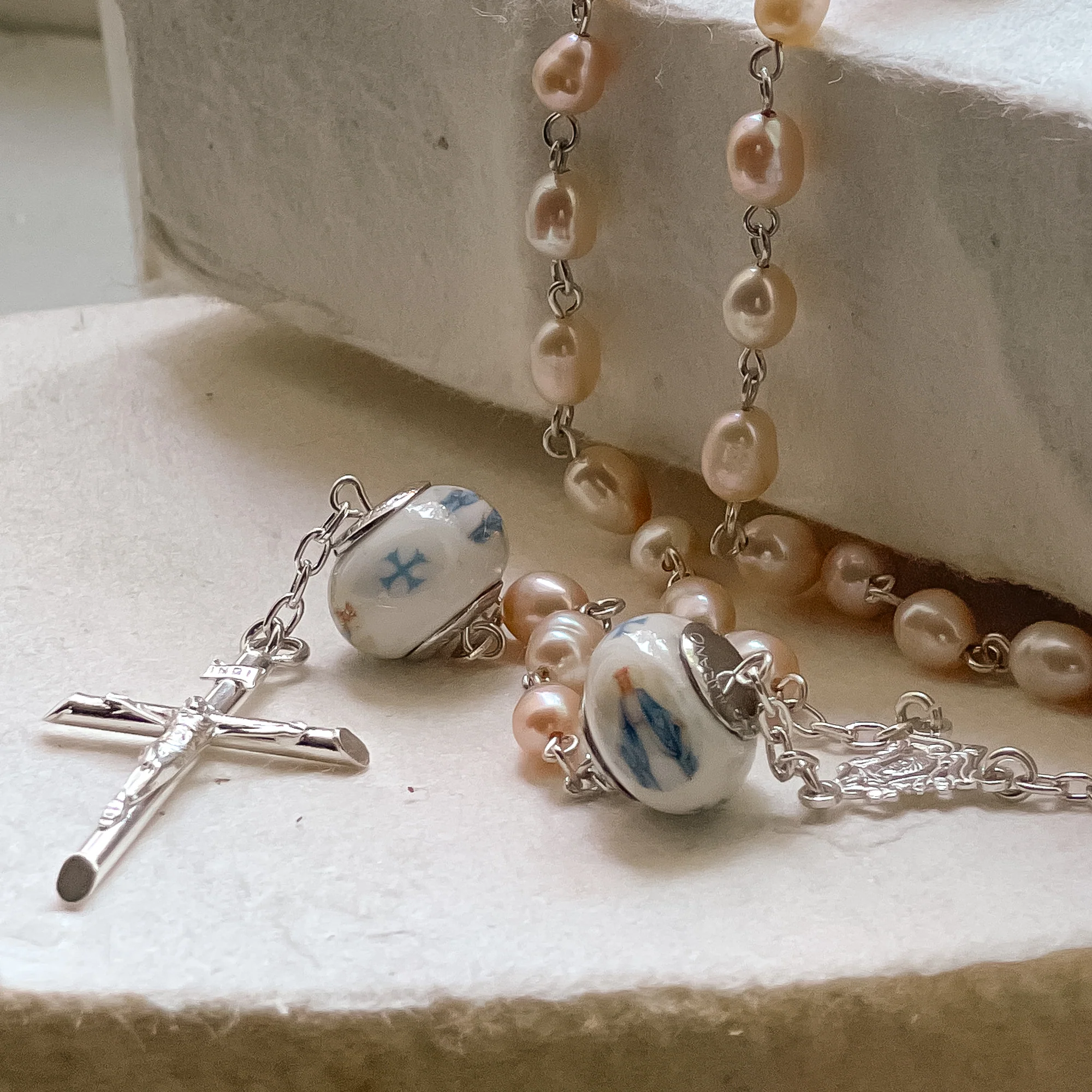 Italian Freshwater Pearl Miraculous Rosary