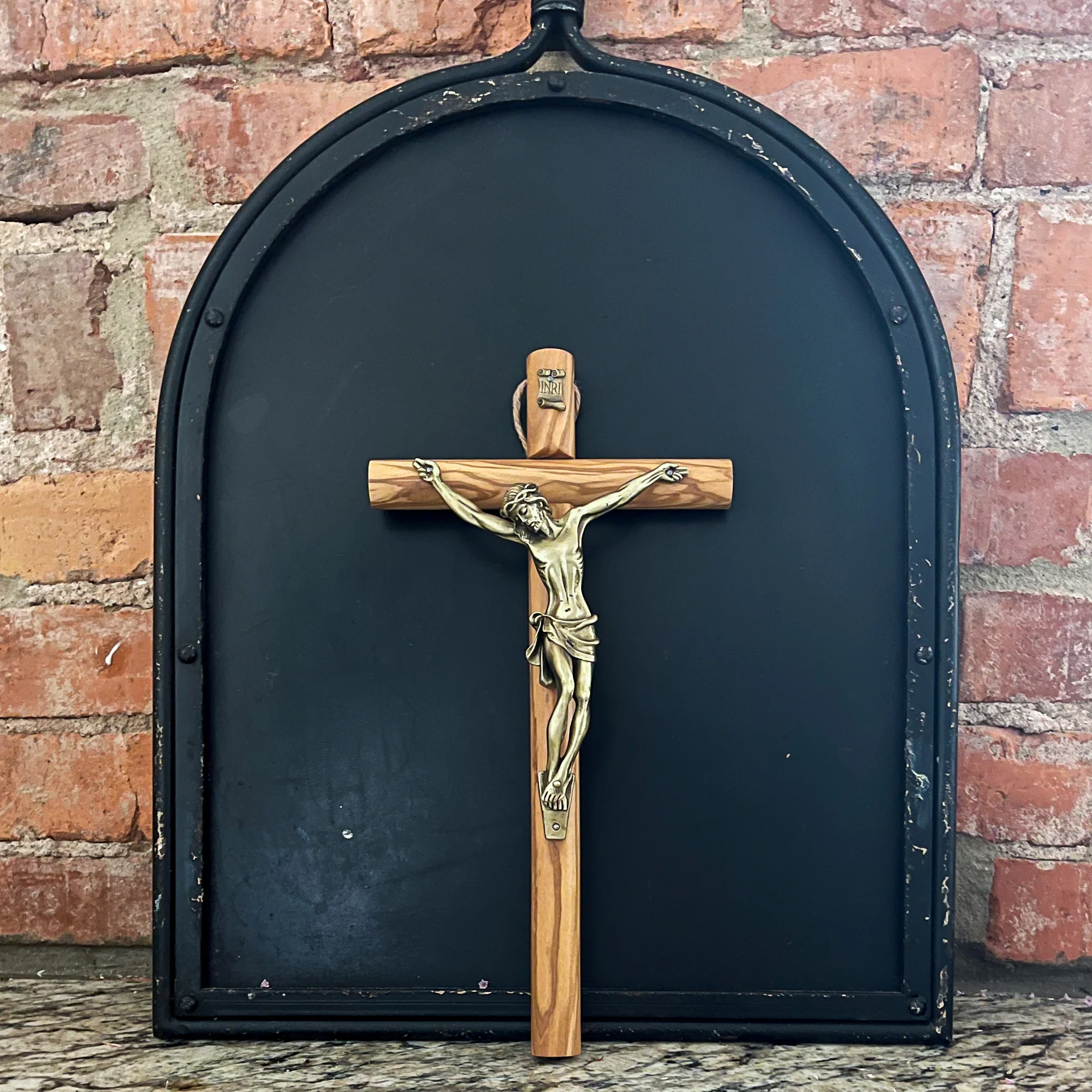 Italian Olive Wood & Bronze Crucifix - 13" - Image 2