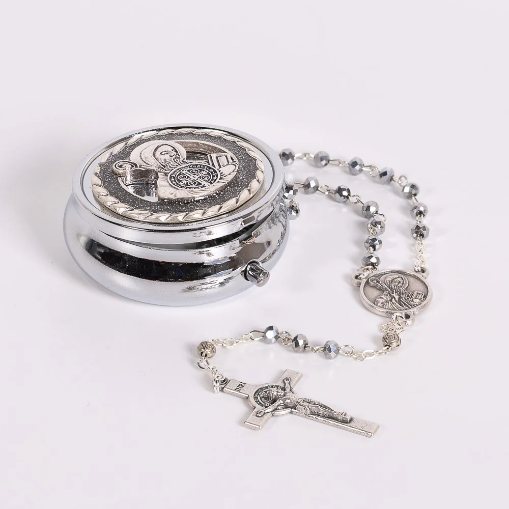 Italian Silver Glass St. Benedict Rosary & St. Benedict Rosary Box Set - Image 2