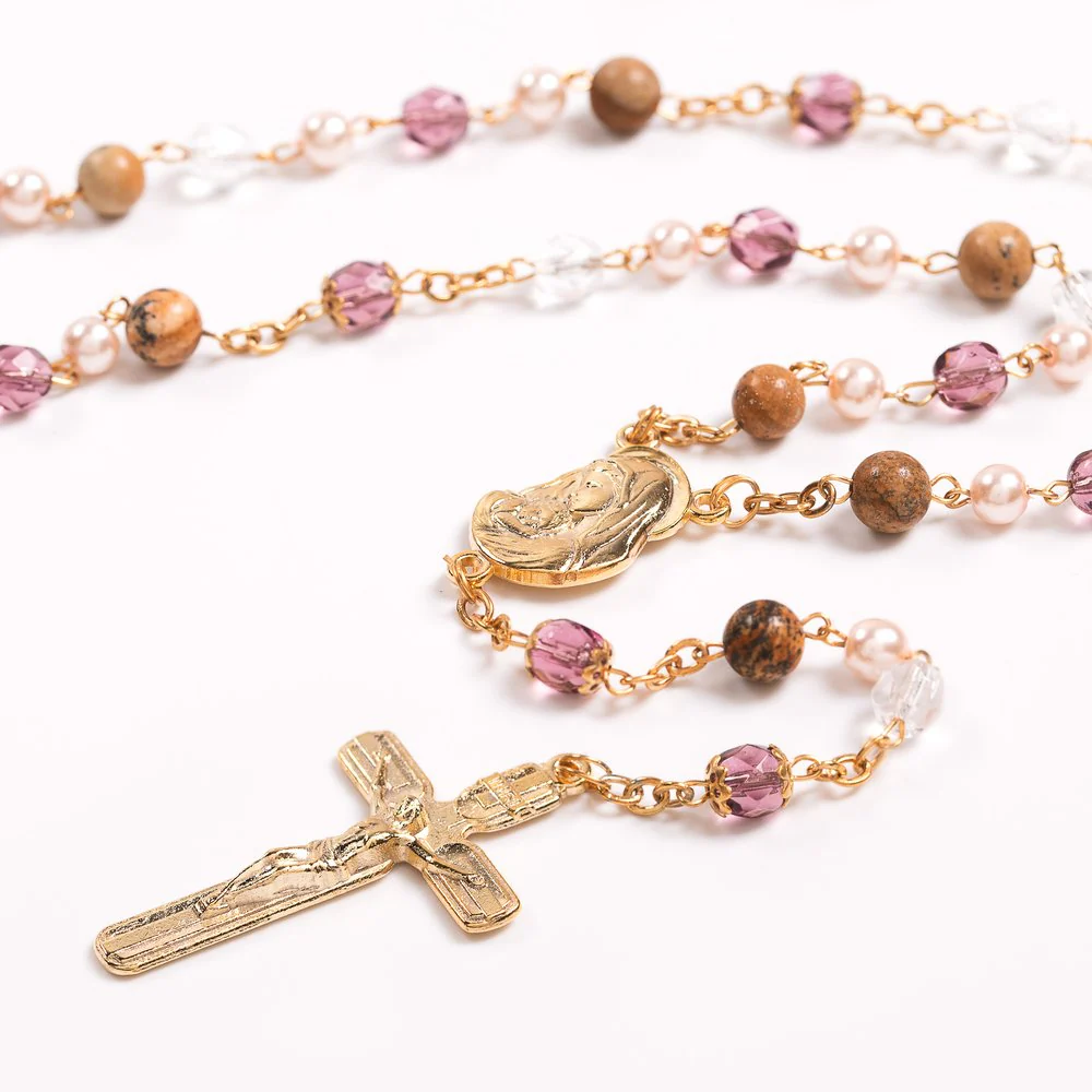 Italian Stone & Glass Multi-Color Rosary - Image 2