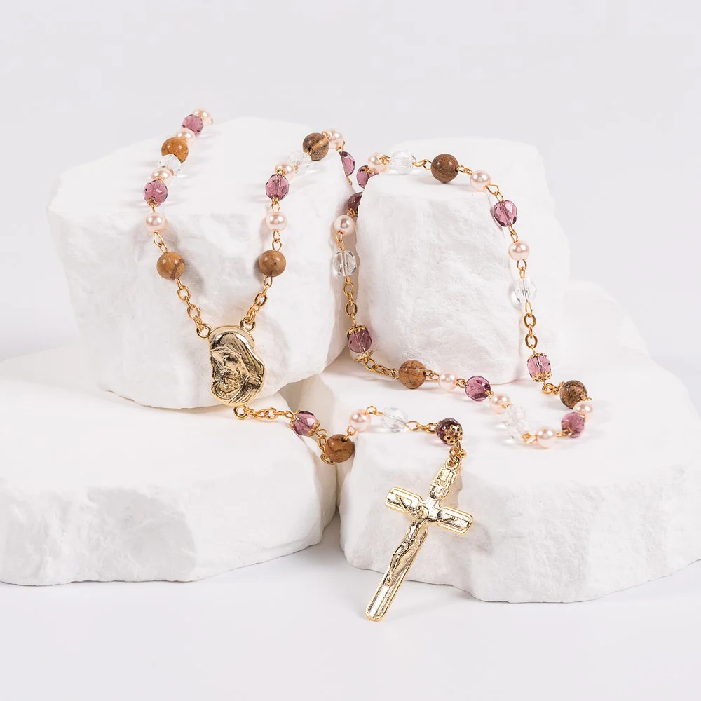 Italian Stone & Glass Multi-Color Rosary - Image 3