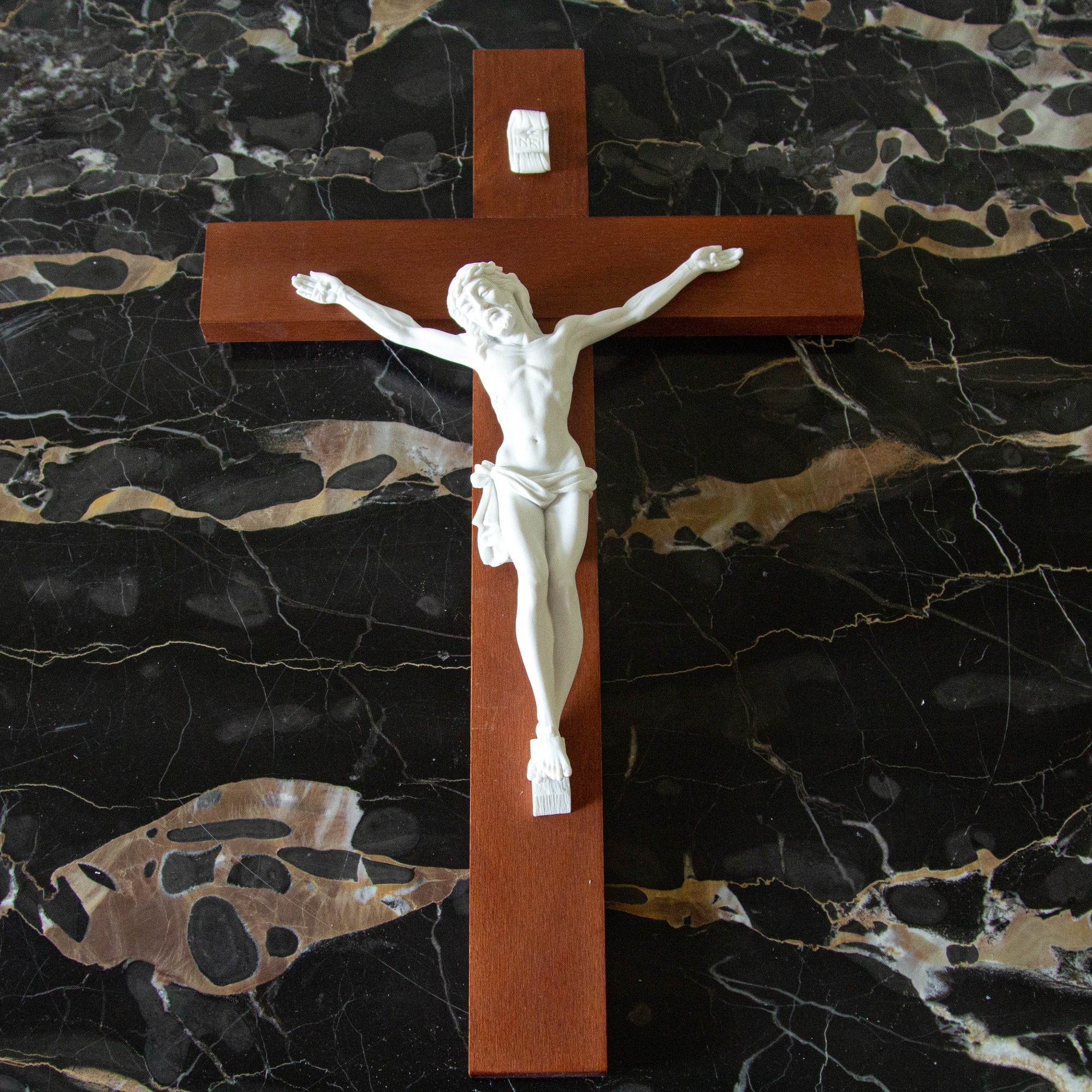 Italian Wood Crucifix with Alabaster Corpus - Image 2