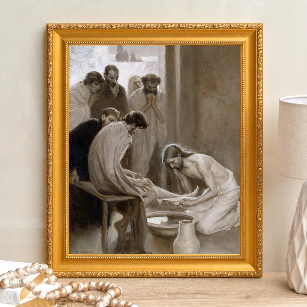 Jesus Washing the Feet of His Disciples Framed Canvas - Sacred Signature Collection