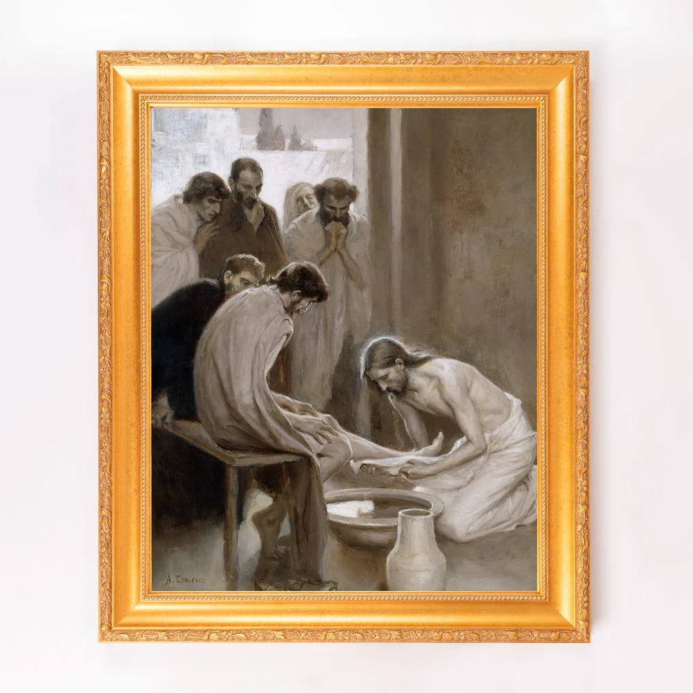 Jesus Washing the Feet of His Disciples Framed Canvas - Sacred Signature Collection - Image 2