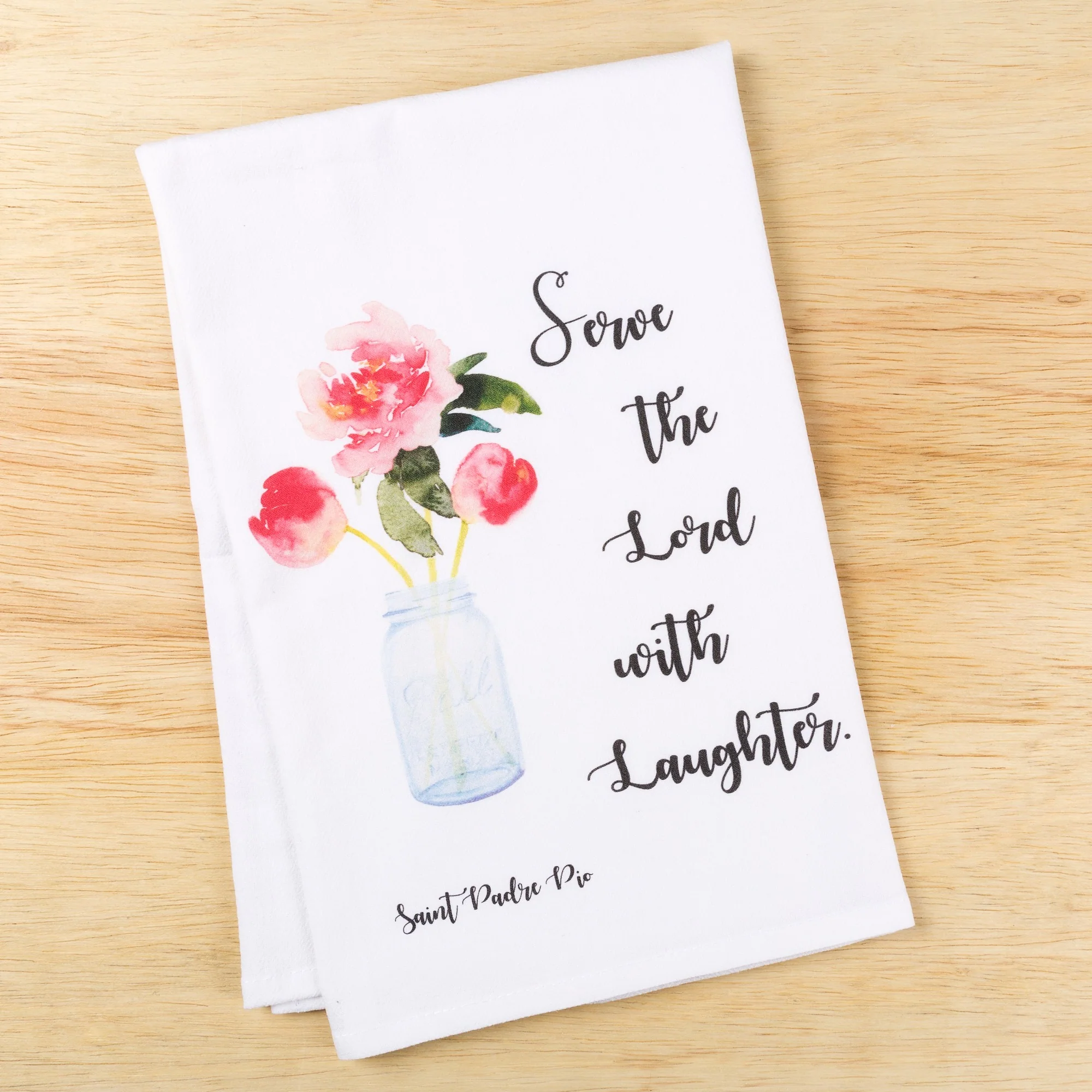 Laughter Padre Pio Watercolor Dish Towel