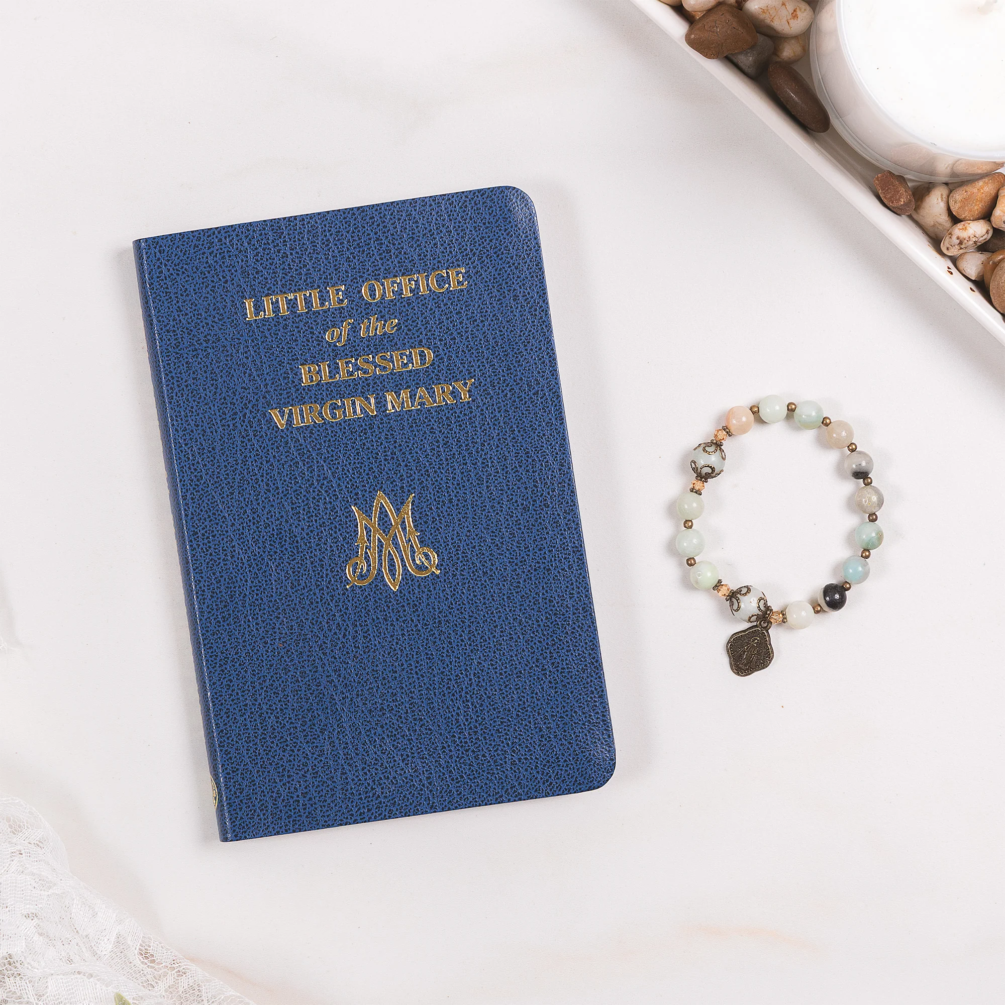 Little Office of the Blessed Virgin Mary & Antique Bronze & Amazonite Rosary Bracelet Gift Set