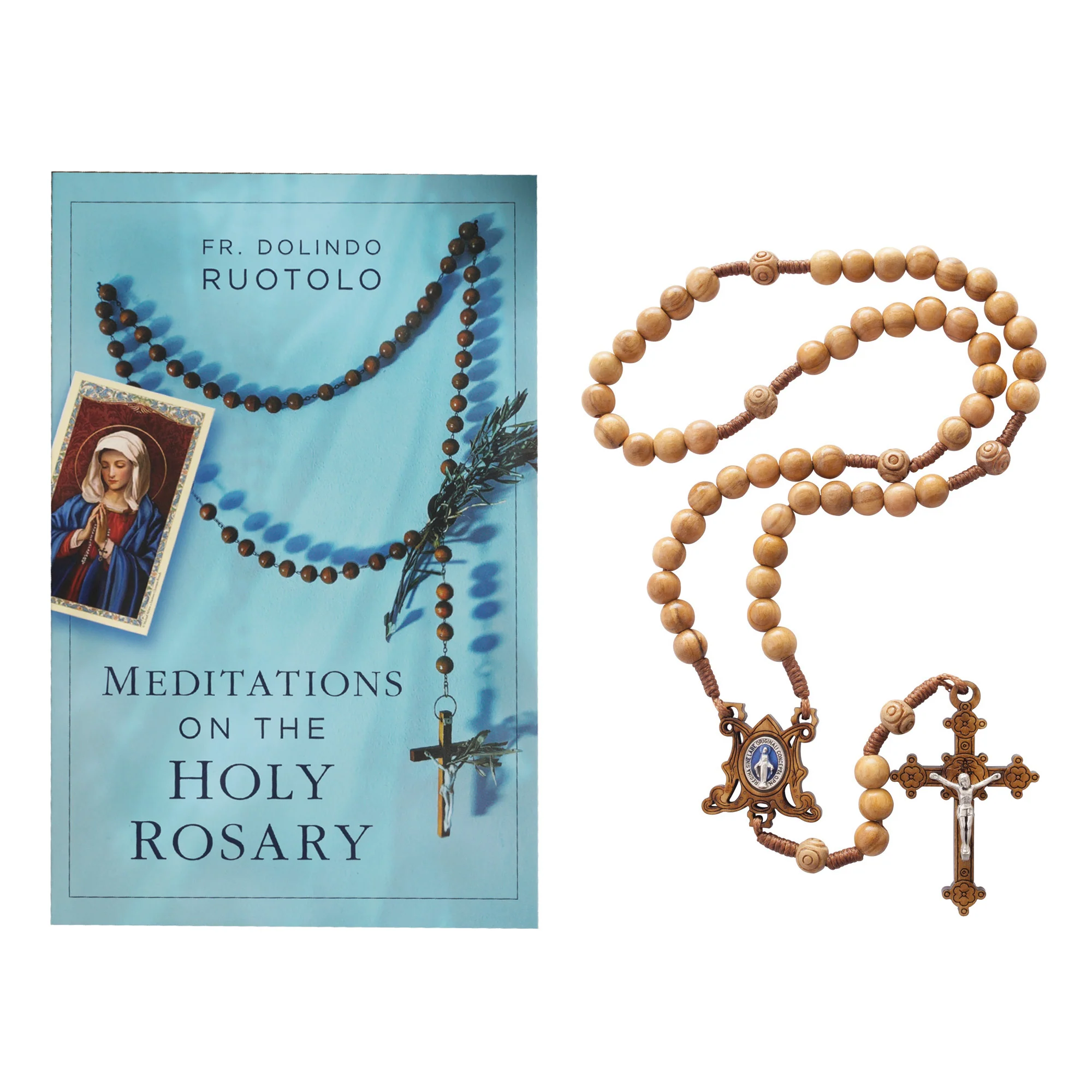 Meditations on the Holy Rosary and
Olive Wood Corded Miraculous Medal Rosary Gift Set - Image 2