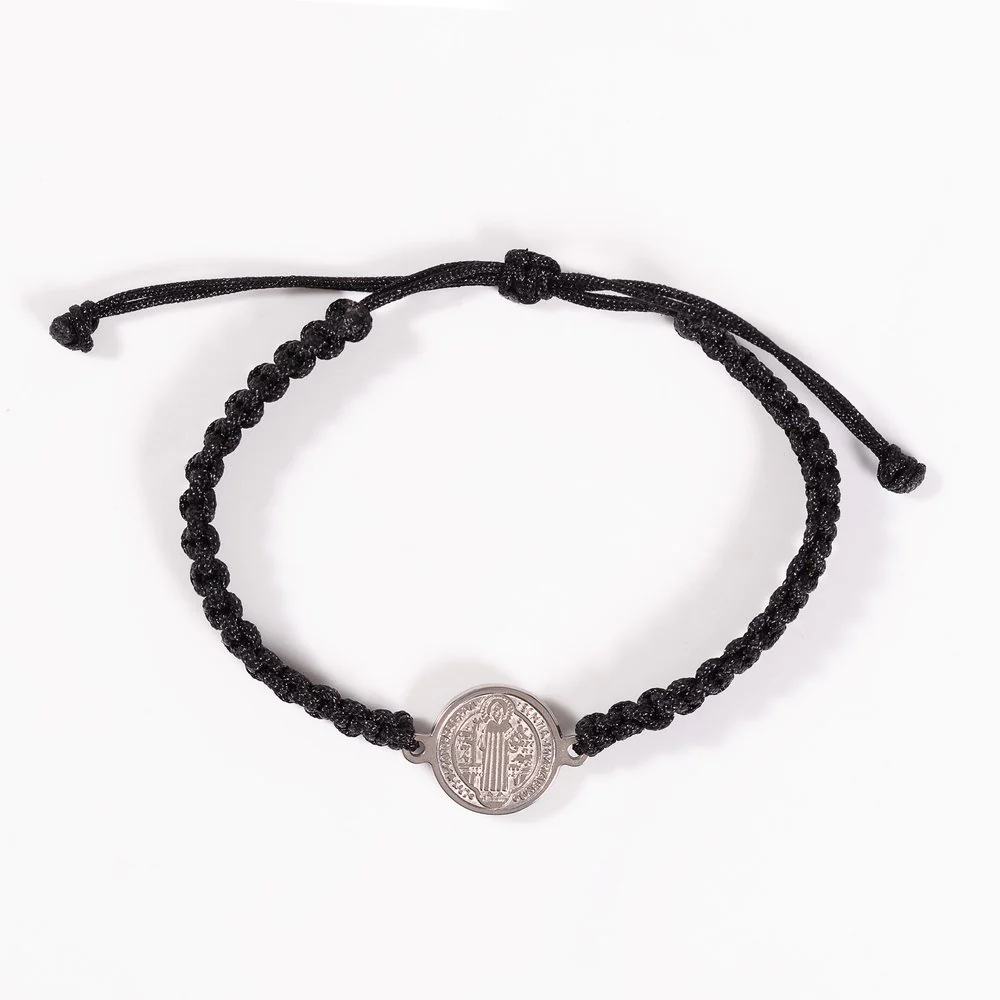 Men's Black Macramé St. Benedict Medal Bracelet