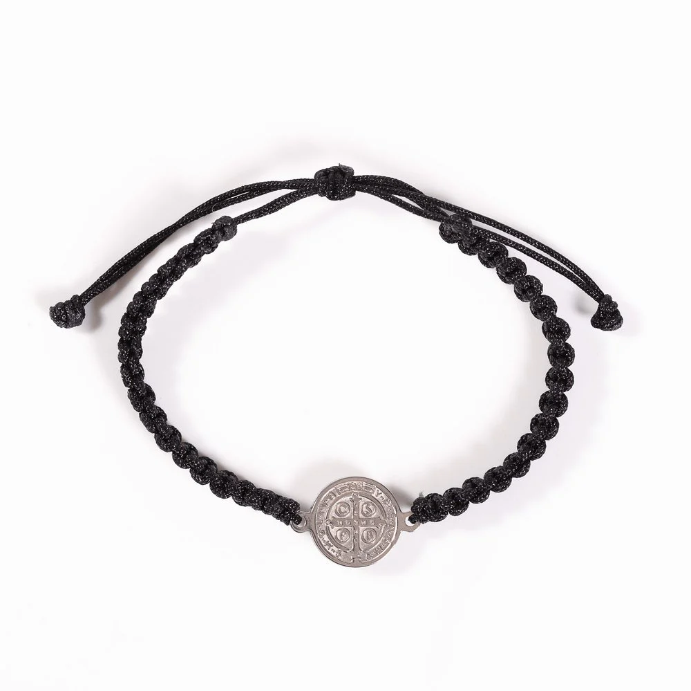 Men's Black Macramé St. Benedict Medal Bracelet - Image 2