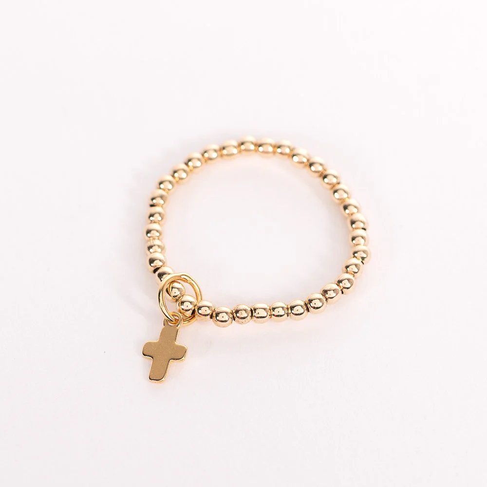 14 KT Gold Filled Mini Cross Charm Ring - Size 7/8 - Image 3