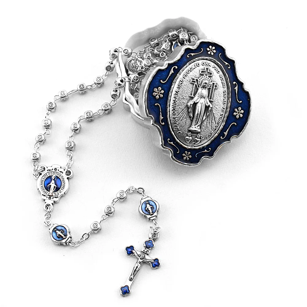 Miraculous Medal Rosary with Blue Enamel Box - Image 2