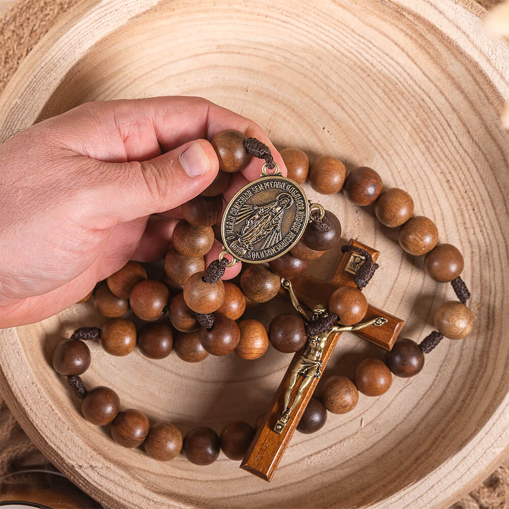 Miraculous Medal Wood Bead Wall Rosary - Image 3